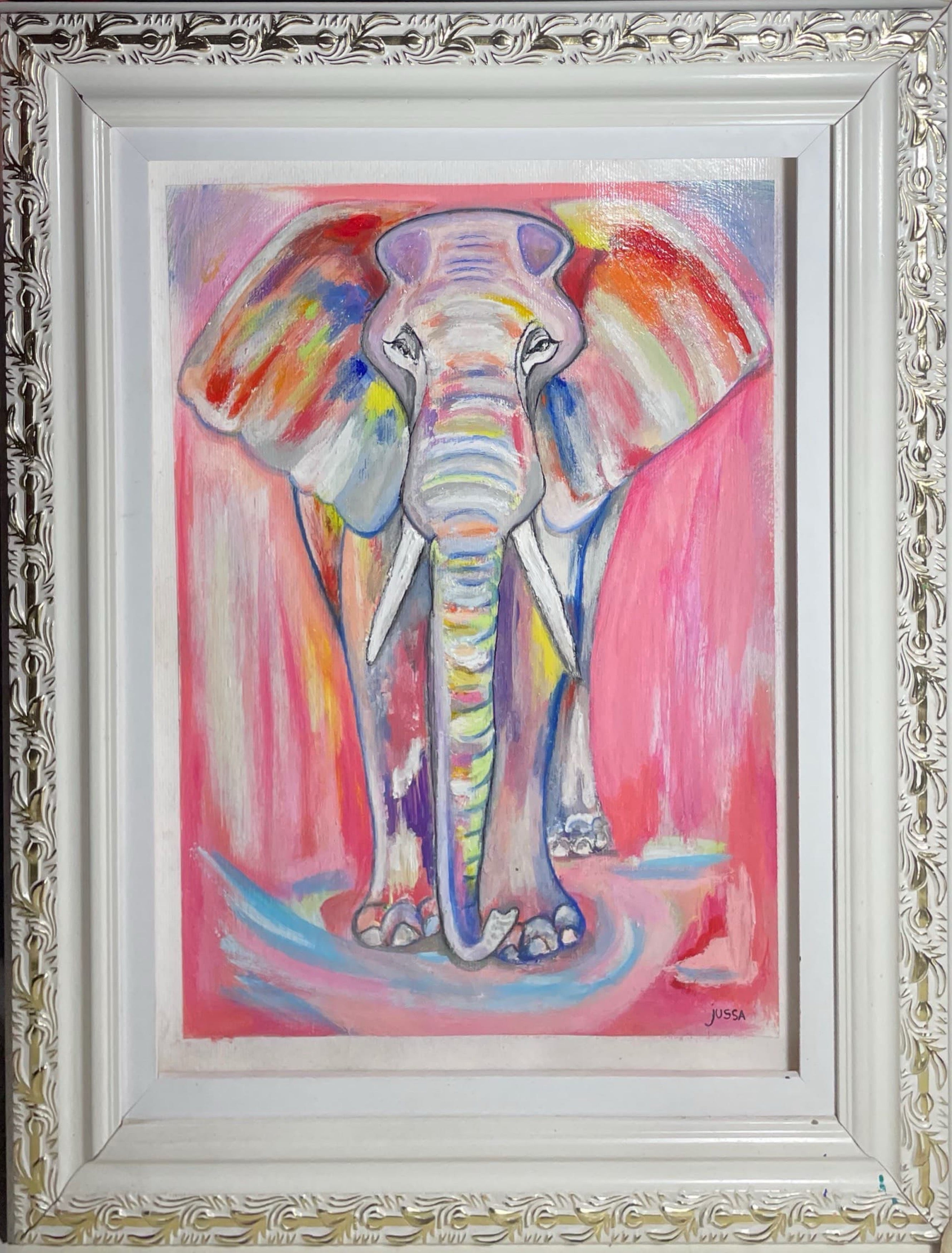 Meu Elefante Rosa, 42cm x 52cm - Técnica Mista, Em Cartão A3 - Obra Exclusiva