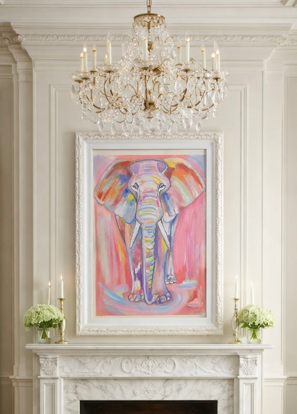 Meu Elefante Rosa, 42cm x 52cm - Técnica Mista, Em Cartão A3 - Obra Exclusiva