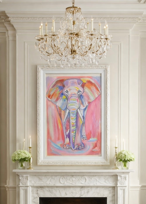Meu Elefante Rosa, 42cm x 52cm - Técnica Mista, Em Cartão A3 - Obra Exclusiva