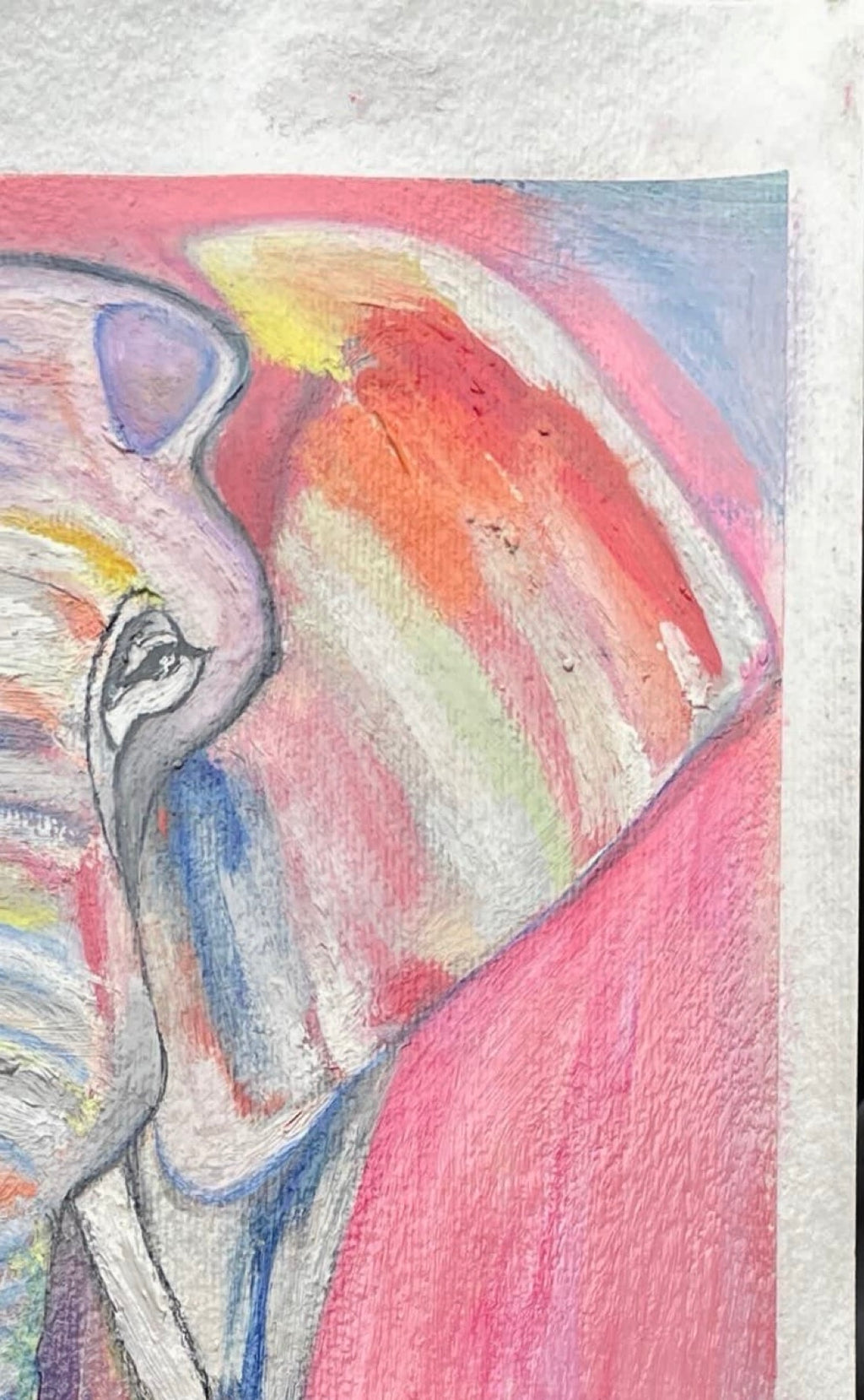 Meu Elefante Rosa, 42cm x 52cm - Técnica Mista, Em Cartão A3 - Obra Exclusiva