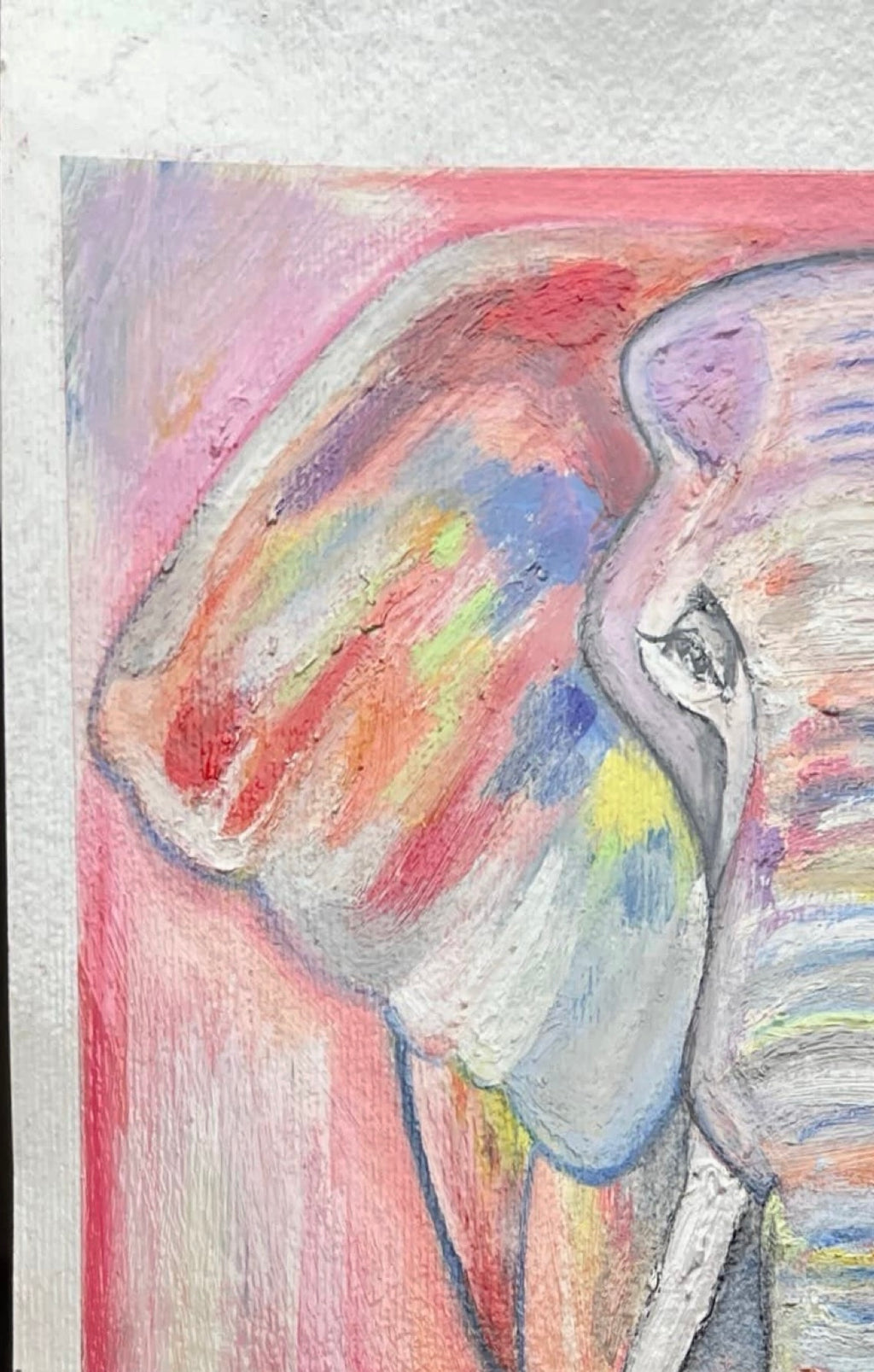 Meu Elefante Rosa, 42cm x 52cm - Técnica Mista, Em Cartão A3 - Obra Exclusiva