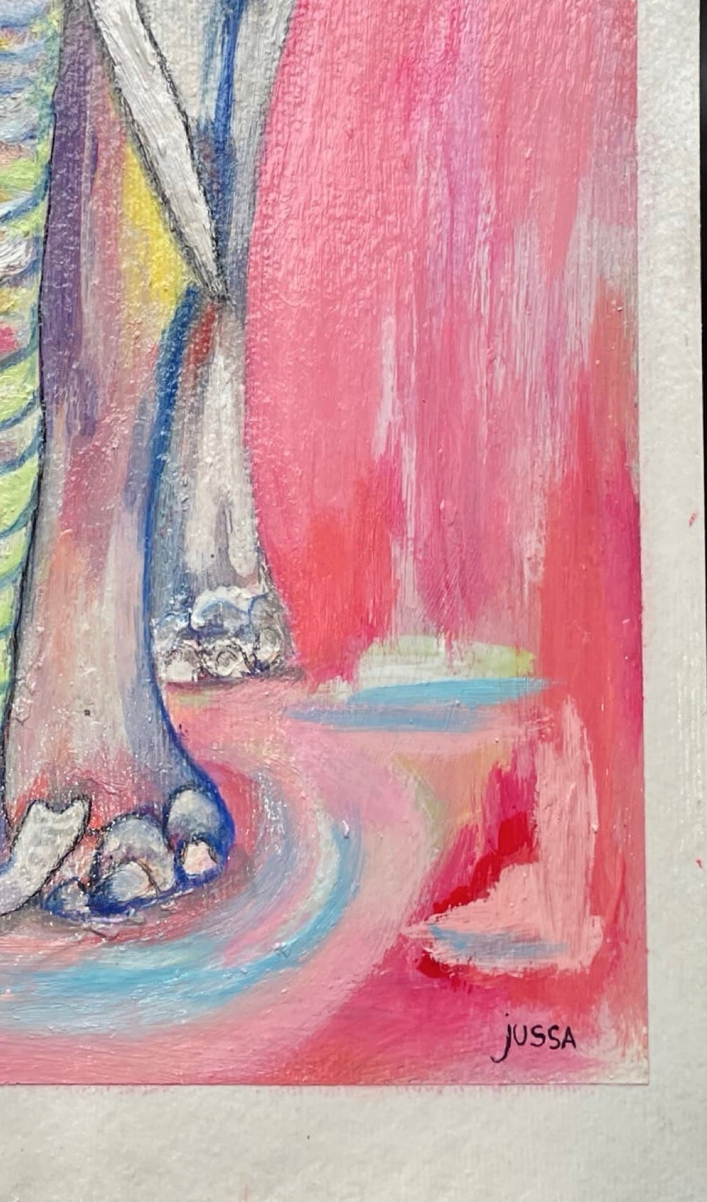 Meu Elefante Rosa, 42cm x 52cm - Técnica Mista, Em Cartão A3 - Obra Exclusiva