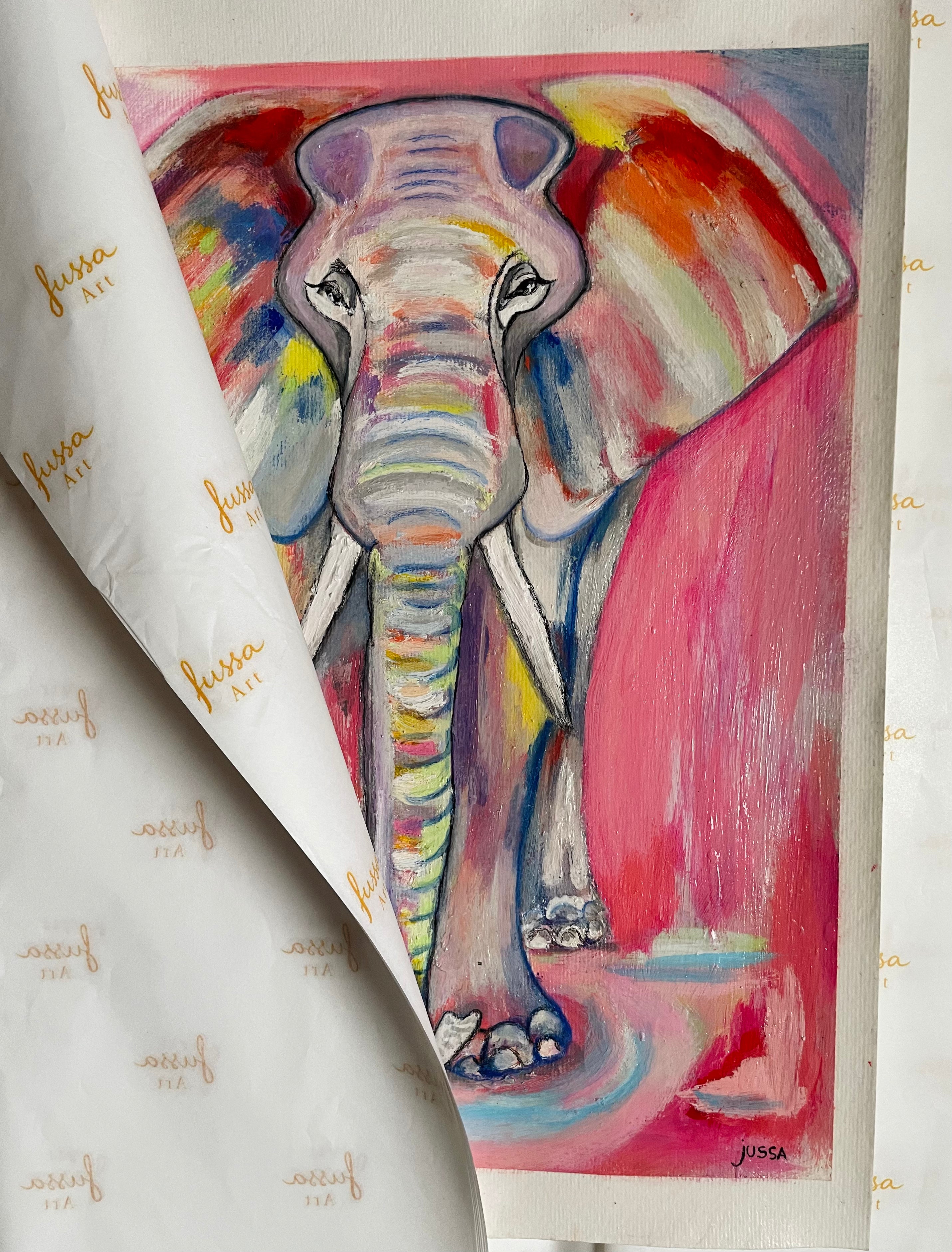 Meu Elefante Rosa, 42cm x 52cm - Técnica Mista, Em Cartão A3 - Obra Exclusiva